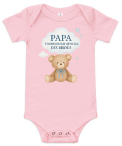 Body bébé humour papa fournisseur officiel de bisous en rose – cadeau original et tendre pour jeunes papas