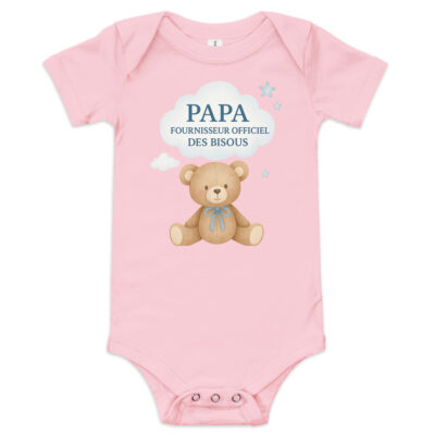 Body bébé humour papa fournisseur officiel de bisous en rose – cadeau original et tendre pour jeunes papas