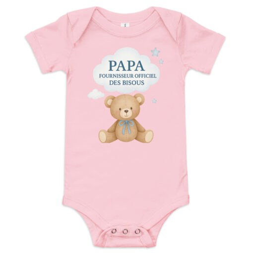 Body bébé humour papa fournisseur officiel de bisous en rose – cadeau original et tendre pour jeunes papas