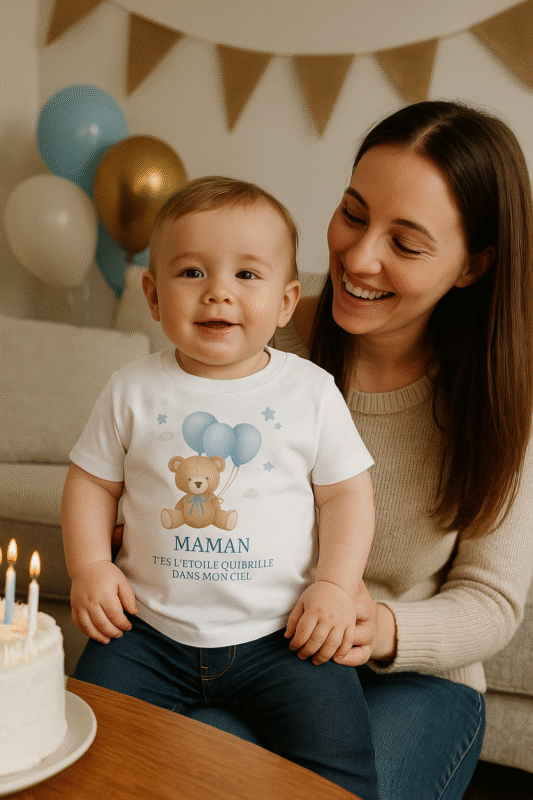 Bébé souriant porte le body maman étoile – Cadeau naissance fête des mères