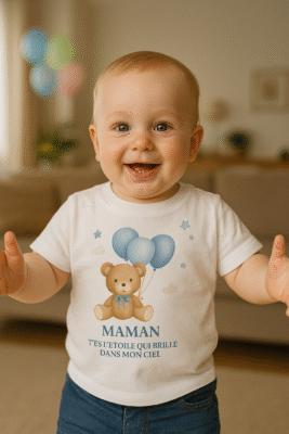 Bébé souriant bras ouverts porte le body maman étoile – Cadeau naissance